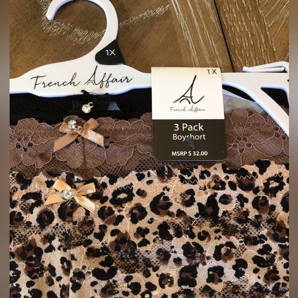 French Affair Boyshort Panties 3 Pack Size 1X Lace Leopard Print & Solid - Picture 3 of 5